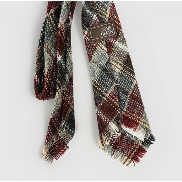 Vintage John Henry Men’s Tie Heather Mist Wool Brown Red Green Plaid - Picture 2 of 2
